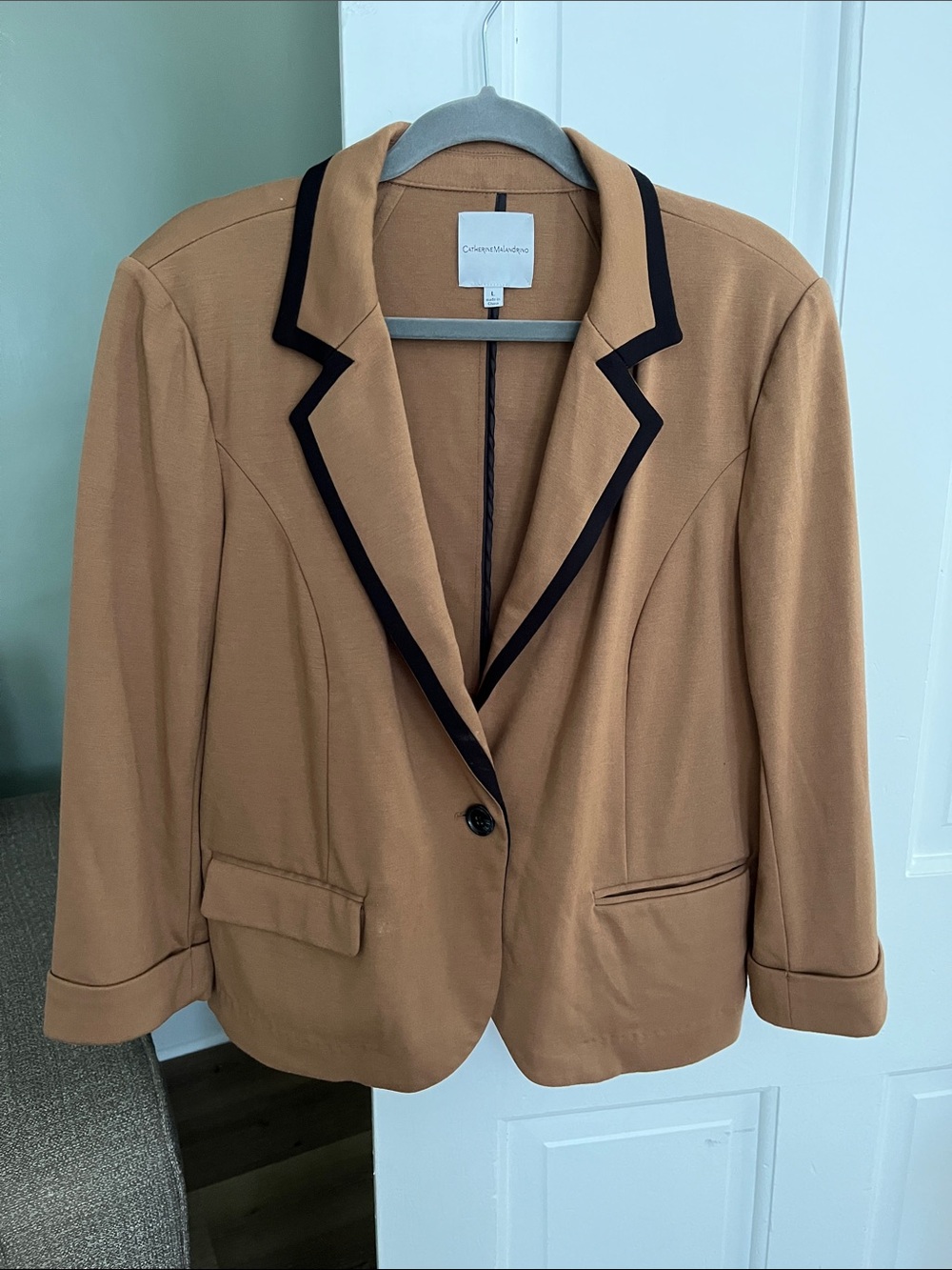 Catherine Malandrino Knit Blazer Caramel Brown Black Tan